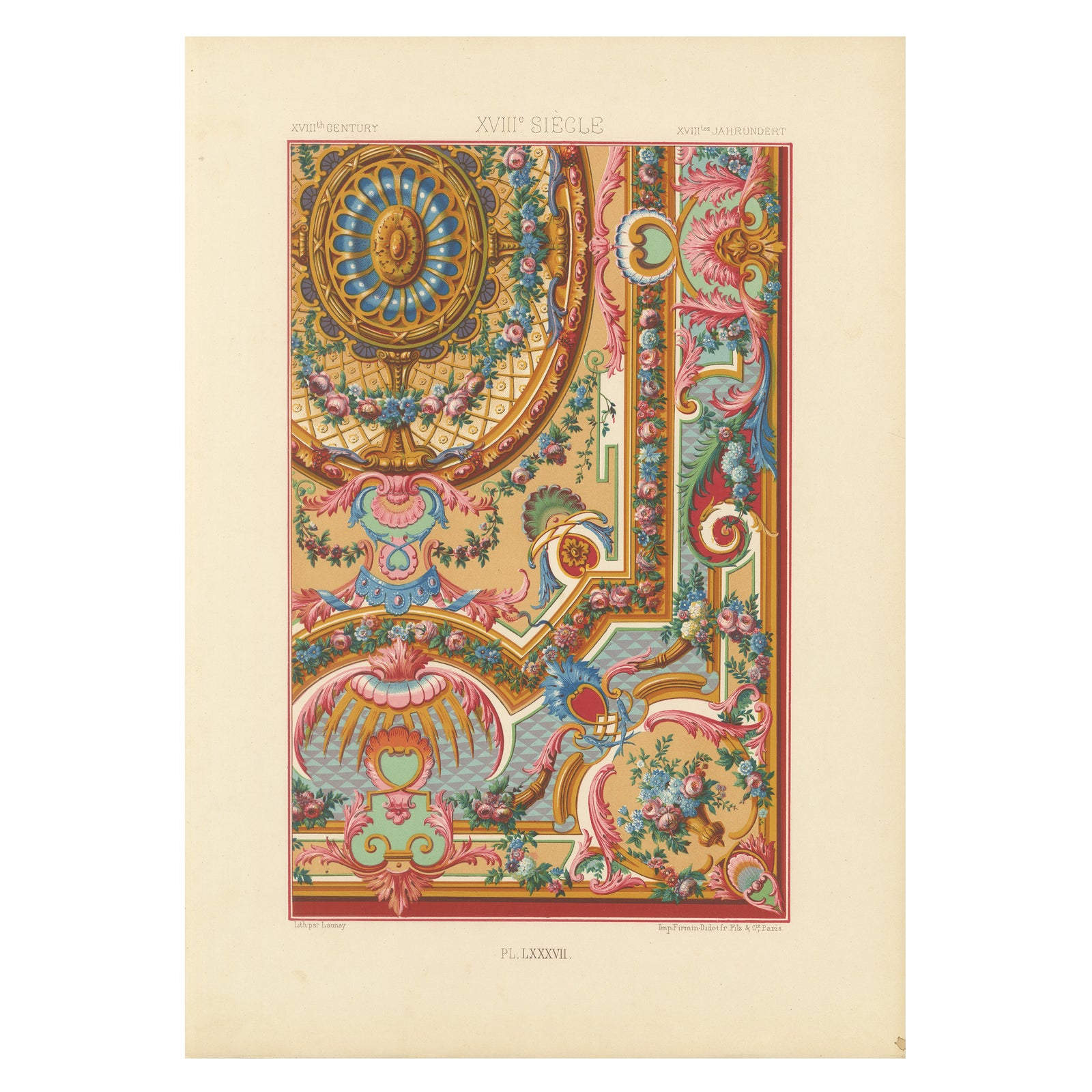 18th Century French Ceiling Design, Rococo Floral and Architectural Ornament