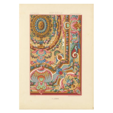 18th Century French Ceiling Design, Rococo Floral and Architectural Ornament