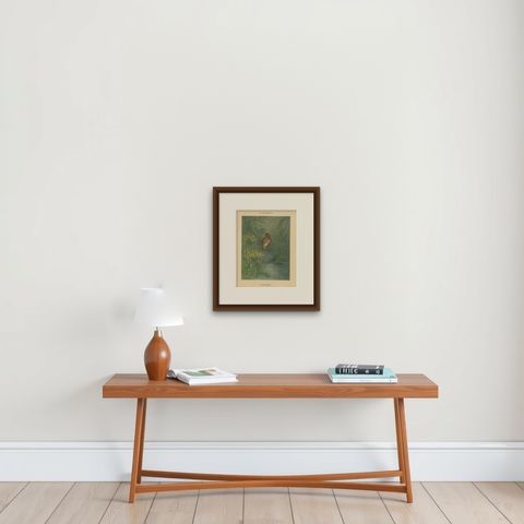 Kingfisher by the Water's Edge - Giacomelli’s Tranquil Nature Scene, Circa 1891, shown framed on a wall