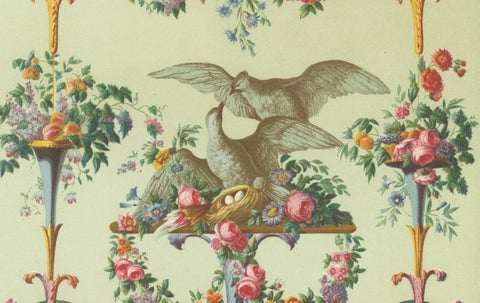 Rococo Floral Garland Design, 18th-Century French Ornament with Doves, 1869, close-up 5