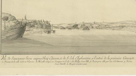 Ancient Syene (Aswan) and Elephantine Island, Egypt Engraving, c.1755, close-up 3