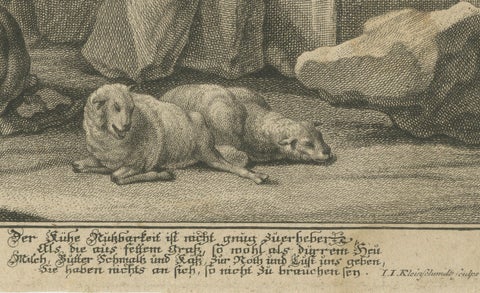 Pastoral Engraving by Johann Jakob Kleinschmidt: Shepherd, Cattle, and Ruins, close-up 1