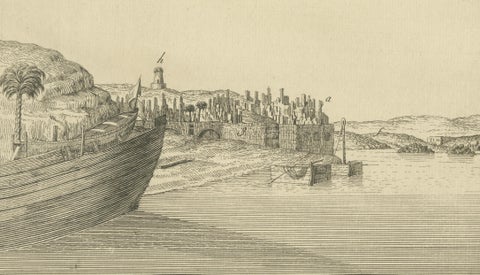 Ancient Syene (Aswan) and Elephantine Island, Egypt Engraving, c.1755, close-up 4