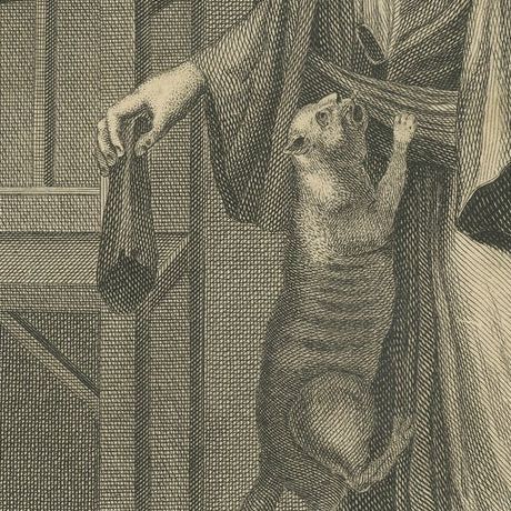 Antique Print of Dgi-Guerdgi feeding Cats in the Bazaar, close-up 2