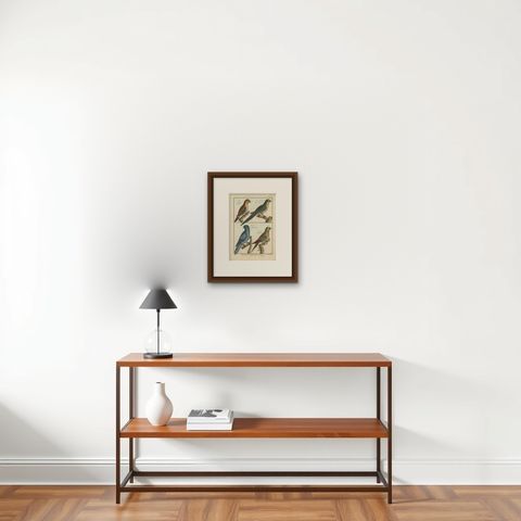 Richly Hand-Colored, Authentic Copper Engraving of 4 Parrots(1792), shown framed on a wall