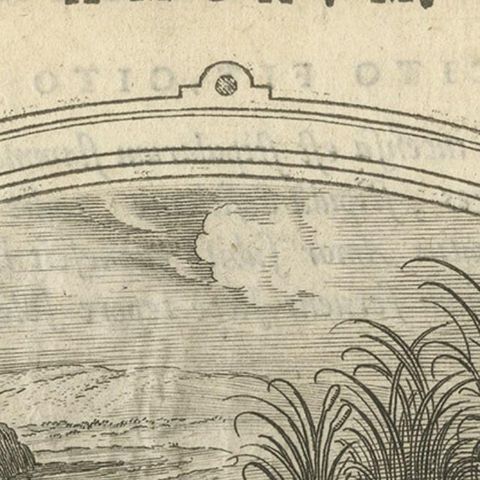 Rare Antique Print of A Cupid being Eaten by A Crocodile, ca. 1608, close-up 1