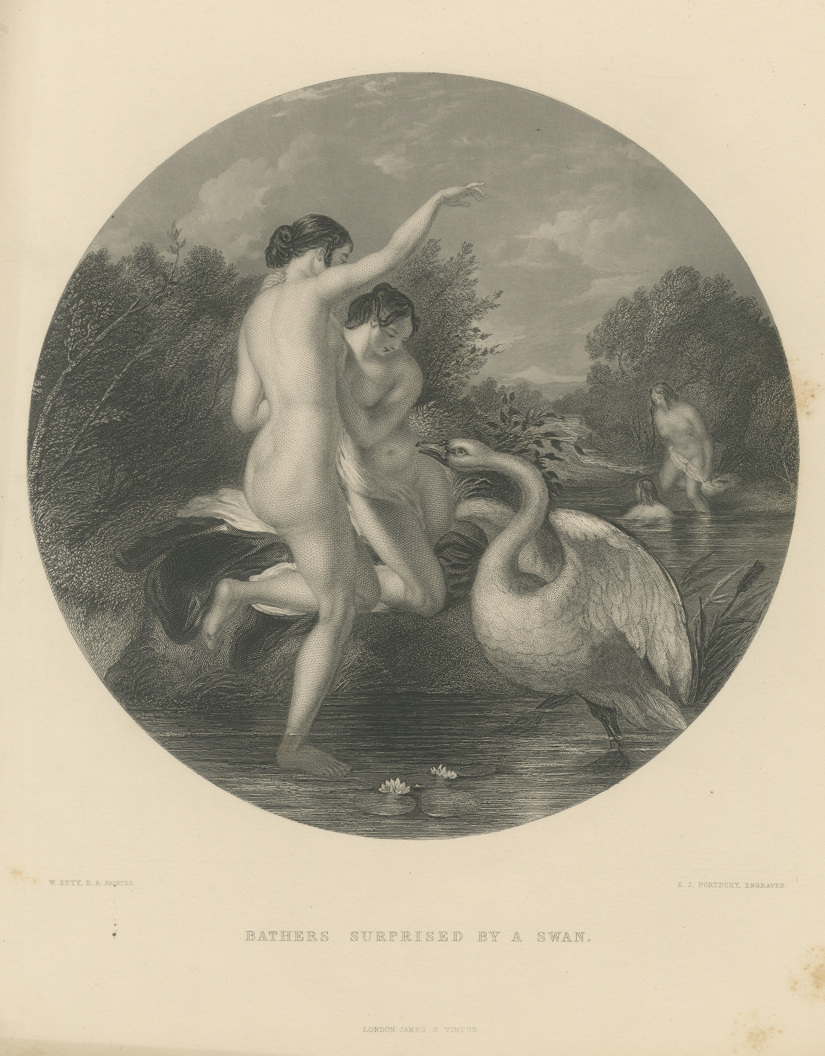Bathers Surprised by a Swan after William Etty, Engraving by Portbury, c. 1860