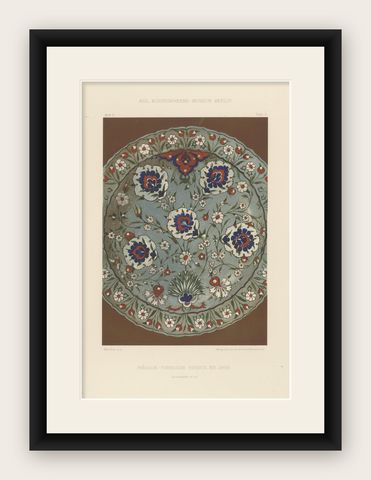 Persian-Turkish Faience Plate with Carnation Motif, Julius Lessing, Berlin 1890, shown framed