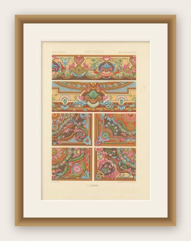 18th Century Rococo Ceiling and Panel Decoration, French Floral Scrolls, 1869, shown framed