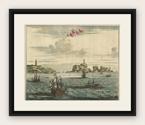 Antique Print of the Dardanelles, Turkey, 1677, shown framed