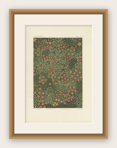 Antique Chromolithograph of Japanese Cloisonné Enamel, Floral Jar Surface, 1882, shown framed