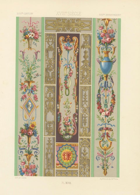 Rococo Panel Ornament, French Floral and Gilt Wall Designs, Plate XCVII, 1869, close-up 6
