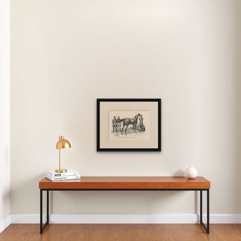 Original Antique Print of an English Horse, shown framed on a wall