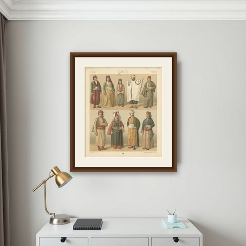 Turkey - Turque - Turkey Antique Chromolithograph Print, Circa 1880, shown framed on a wall