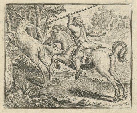 1617 Horse and Deer Engraving by Vondel, Warande der Dieren, close-up 1