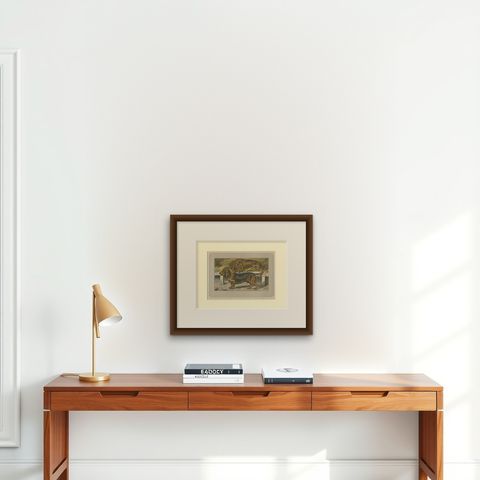 Antique Dog Print of the Basset Ardennais, shown framed on a wall