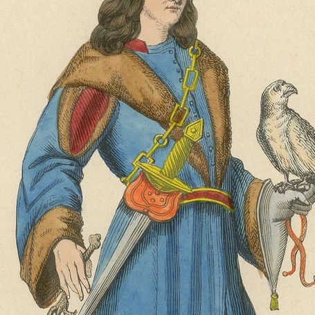 Original Hand-colored Lithograph of The Falconer: A Noble of Provence, 1845, close-up 6