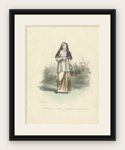 Blossoms of Faith: Handcolored Print of a Lateran Canoness, Plate 80, 1862, shown framed
