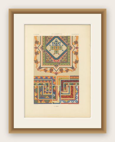 Byzantine Decorative Borders & Motifs, Geometric & Floral, Plate XXXIV, ca.1890, shown framed