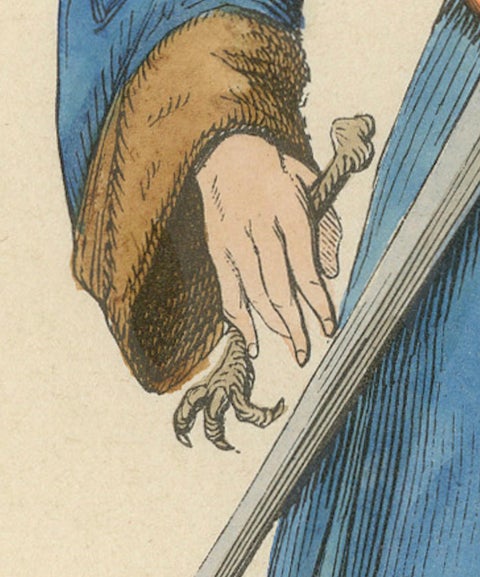 Original Hand-colored Lithograph of The Falconer: A Noble of Provence, 1845, close-up 2