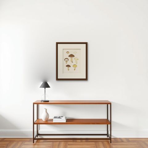 Antique Mycology Print of the Suillus Luteus, C.1860, shown framed on a wall