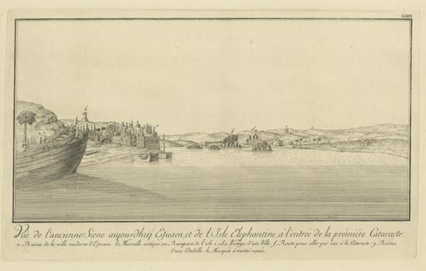 Ancient Syene (Aswan) and Elephantine Island, Egypt Engraving, c.1755, close-up 1