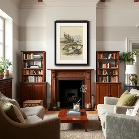 Antique Print of Bivalve Molluscs and Other Molluscs, Sealife, 1854, shown framed in a room