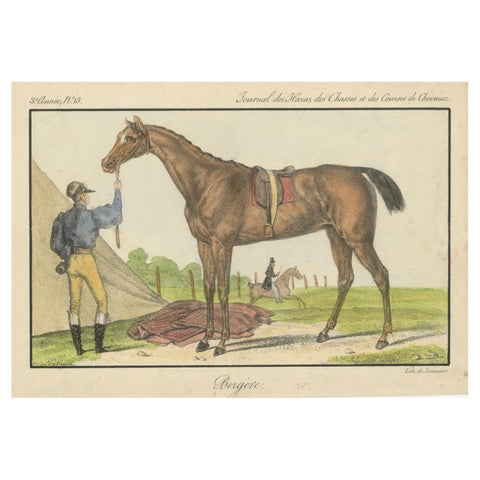 19th Century Hand-Colored Lithograph of Horse "Bergère" from Journal des Haras