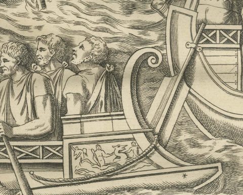 Oared Galleys and Horse Transports from Trajan's Column, 1722, close-up 2