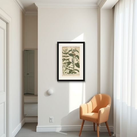 Copper Engraving of Spike Speedwell and Various Other Plants, 1745, shown framed in a room
