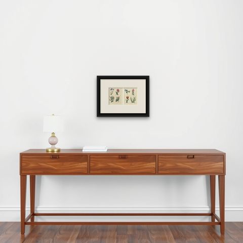 Beautiful Pair of Vintage Botanical Flower Prints, incl a Flame Tulip, 1828, shown framed on a wall