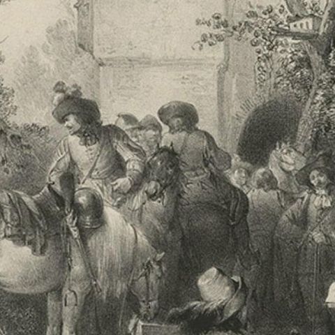 Old Print of Wouwerman and the Study of Horses, 1842, close-up 3