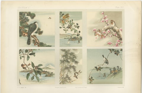 Antique Japanese Bird and Landscape Print: Six Panels of Nature’s Harmony, 1882, view 2