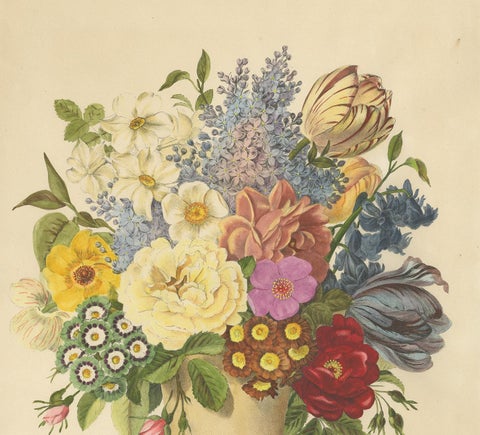 Antique Print of a Flower Bouquet by Villain, circa 1850, view 4