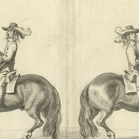 Decorative Antique Print of the Schooling of Horses in Galop, c.1740, close-up 3