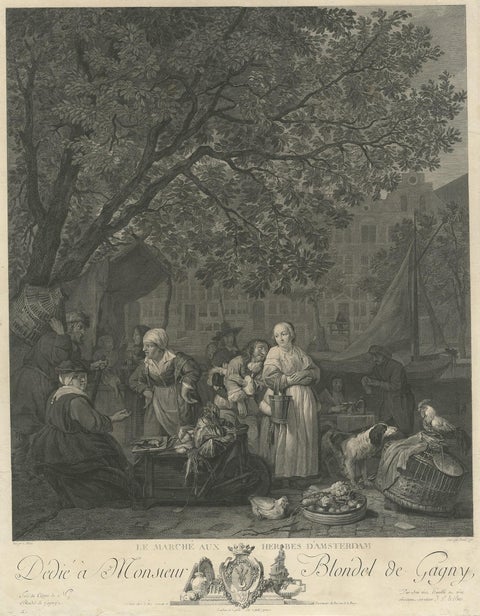 Antique Print of the Vegetable Market in Amsterdam by David, 1775, view 2