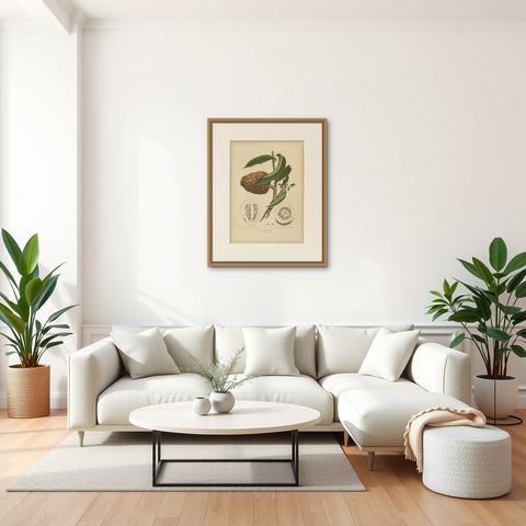 Antique Bullock's Heart Botanical Chromolithograph by Hoola van Nooten, c. 1880, shown framed in a room