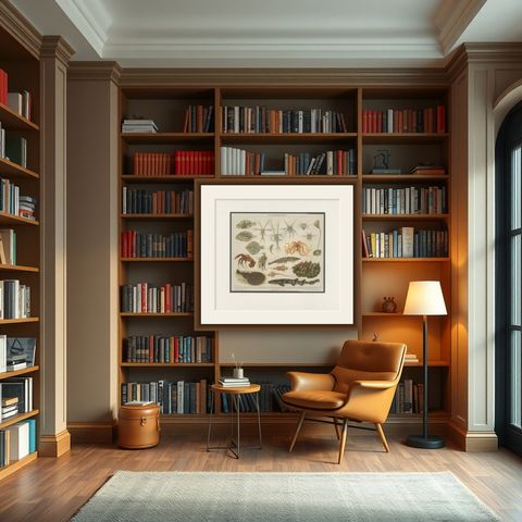 Antique Print of Various Marine Life by Meyer 'c.1905', shown framed in a room