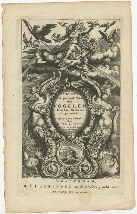 Antique Decorative Frontispiece of Putti and Birds, 1660, view 2