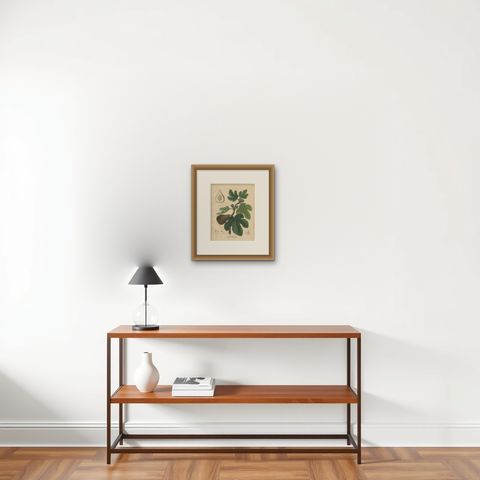 Antique Fig Botanical Print, Ficus Carica, Hand Colored, c.1831, shown framed on a wall