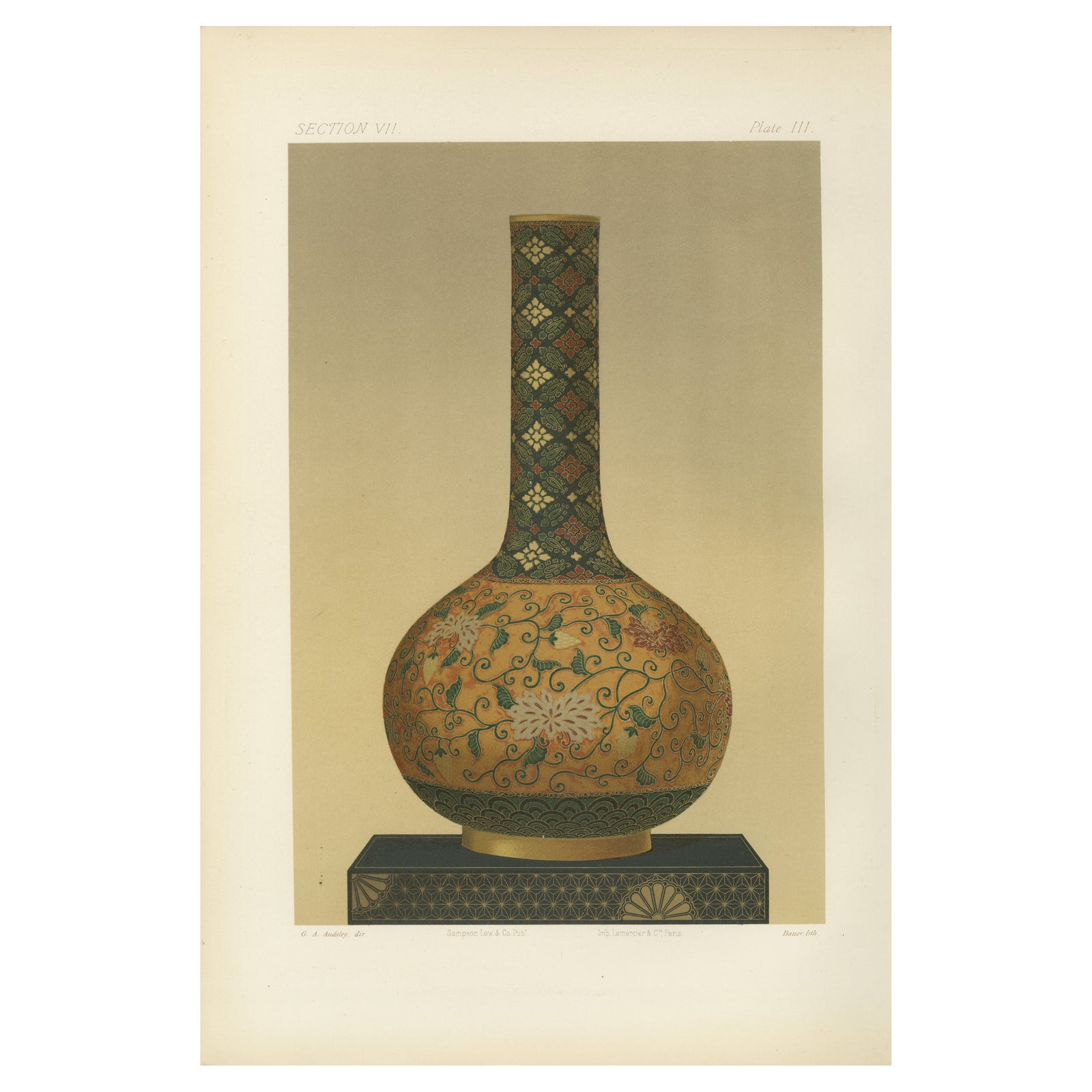 Ornamental Elegance, Floral Motif Long-Neck Vase, from Audsley’s Art, 1884