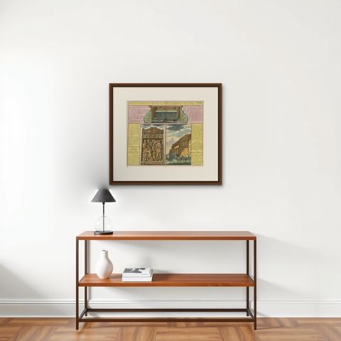 Antique Print showing Monuments in Ephesus, present-day Izmir province, Turkey, shown framed on a wall
