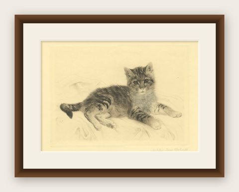 Antique Cat Etching by Kurt Meyer-Eberhardt, Estate Edition, Posthumous 1977, shown framed