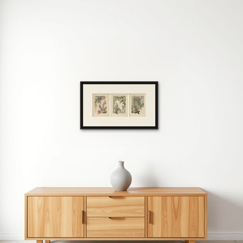 Floral Harmony in Decorative Design: The Art Nouveau Aesthetic of Lambert, 1896, shown framed on a wall