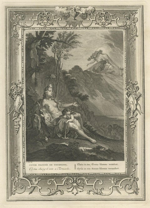 Print of Water Nymph Clytia, Daughter of Oceanus, Turning into a Sunflower, 1733, close-up 1