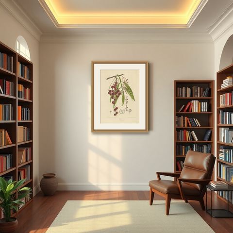 Otophora Alata Antique Lithograph Print, Circa 1875, Botanical Art, shown framed in a room