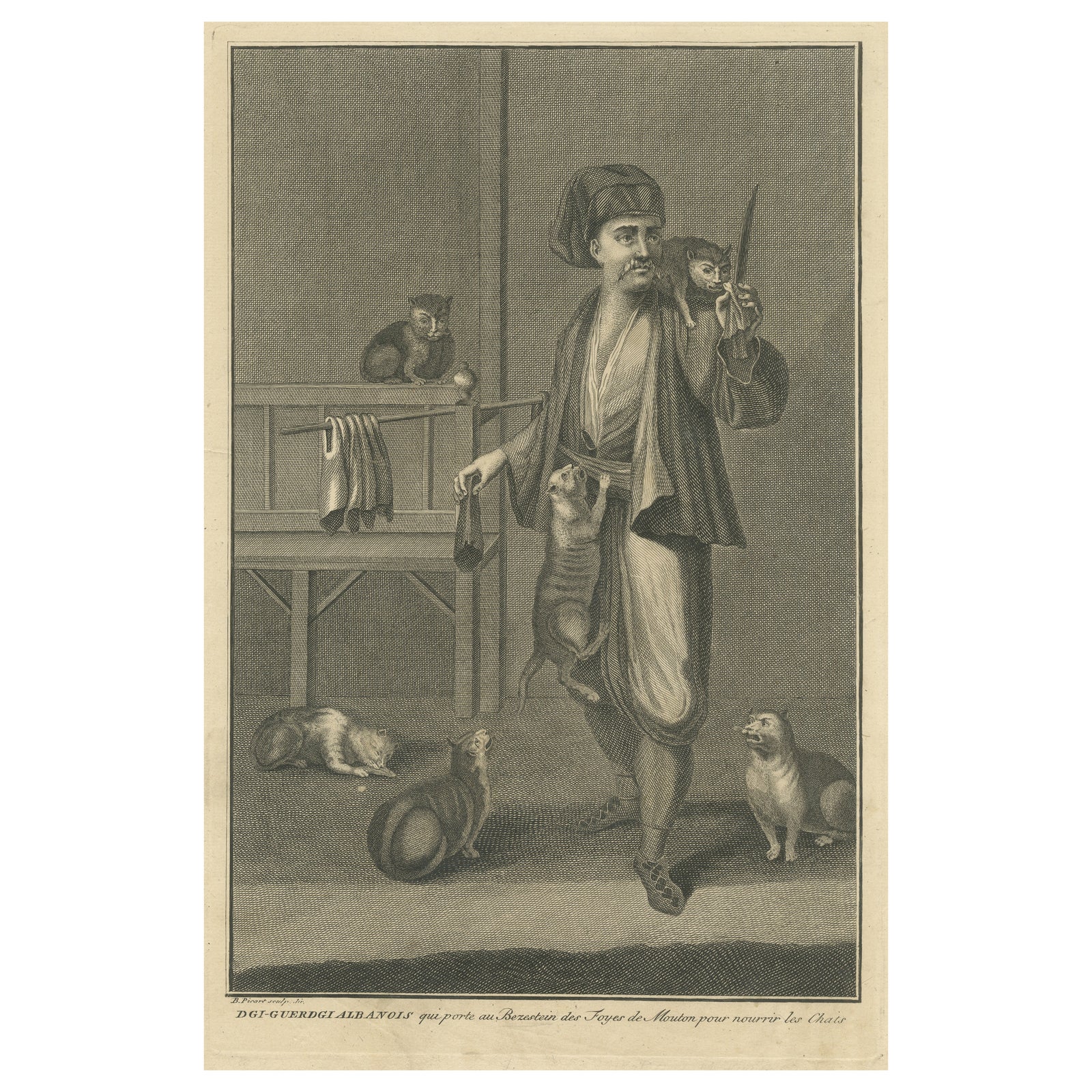 Antique Print of Dgi-Guerdgi feeding Cats in the Bazaar