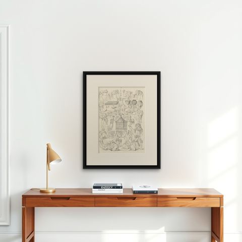 Antique Camel & Caravan Equipment Studies from Maximilian in Bavaria, 1846, shown framed on a wall