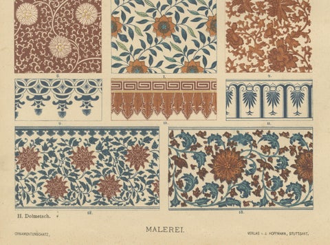 Antique Chinese Decorative Art Prints with Floral and Textile Motifs, 1887, close-up 3