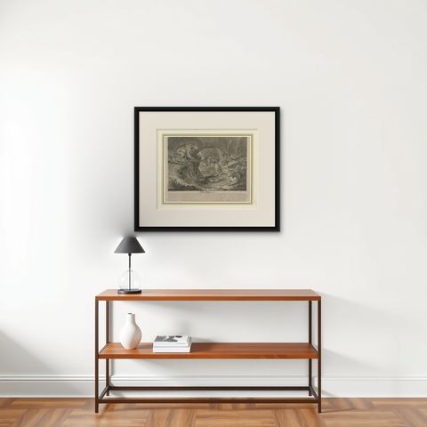 Antique Print of Leopards by J.S. Müller, 1794, shown framed on a wall